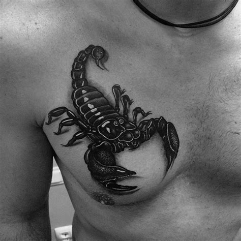 Impressive black and white very detailed scorpion tattoo on chest ...