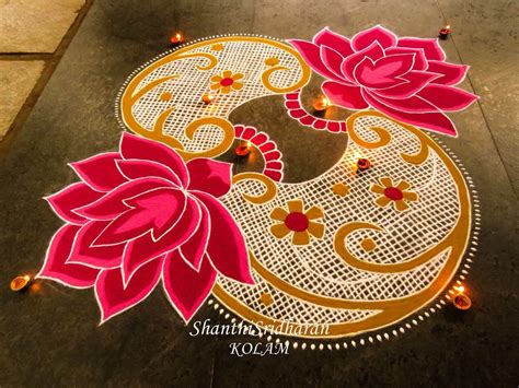 #kolam#pink#lotus | Rangoli designs, Easy rangoli designs, Simple ...