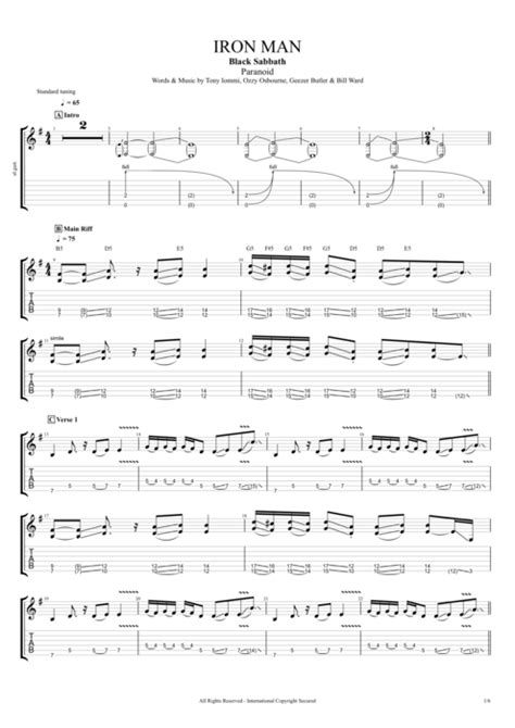 Tablature Iron Man de Black Sabbath (Guitar Pro) - Full Score | mySongBook