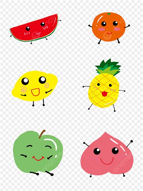 Smiley Fruit PNG Transparent, 6 Cartoon Smiley Fruit Vector Material ...