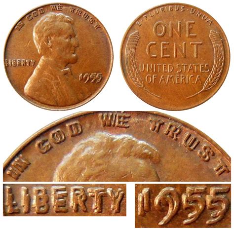 1955 Lincoln Wheat Cent Doubled-Die Obverse Bronze Composite Penny ...