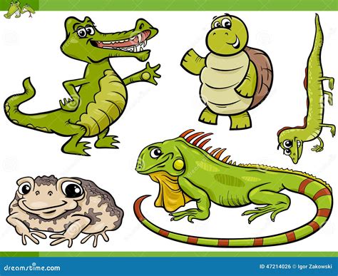 Reptiles And Amphibians Cartoon Set Stock Vector - Image: 47214026