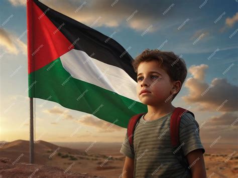 Premium AI Image | A kid with Palestine flag in background ai generated