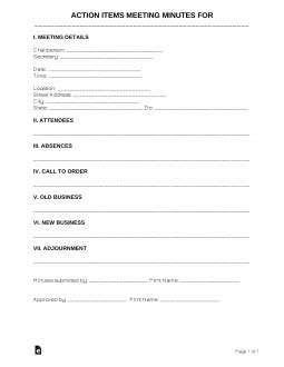 Free Action Items Meeting Minutes Template - PDF | Word – eForms