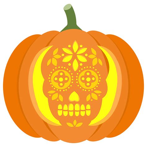 Beautiful Sugar Skull Pumpkin Stencil | Free Printable Papercraft Templates