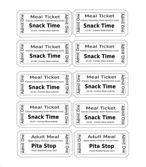 Free Printable Meal Ticket Template - Printable Templates Free