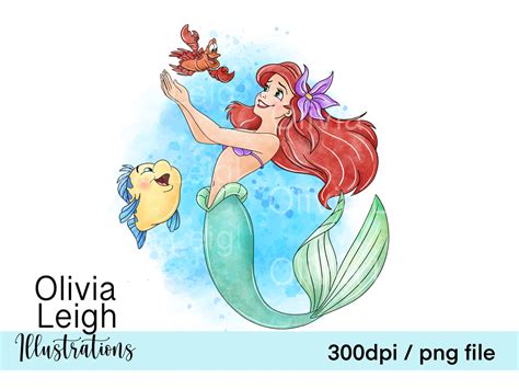 Princess Ariel and Flounder Cute Clipart PNG Files DIGITAL - Etsy