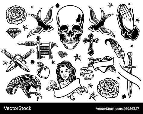 Set various tattoo flash Royalty Free Vector Image