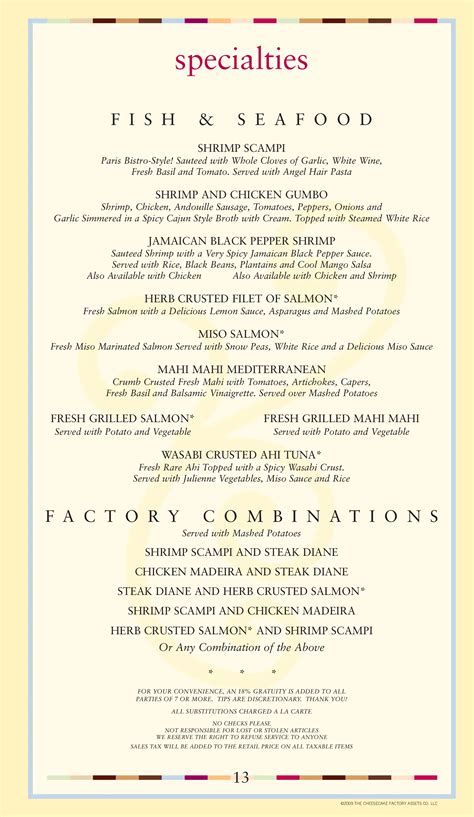 Menu at The Cheesecake Factory desserts, Cincinnati