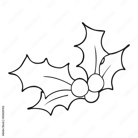 black and white cartoon christmas holly Stock Vector | Adobe Stock