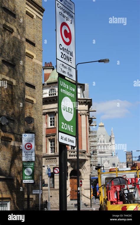 ULEZ London, UK - April 2019: ULEZ (Ultra low emission zone) London ...