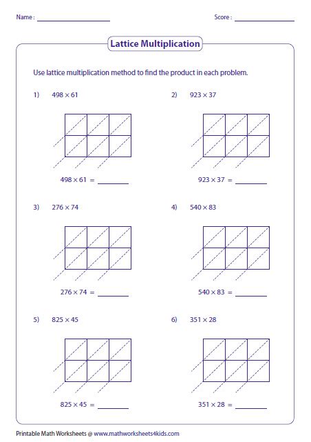 lattice method of multiplication worksheets