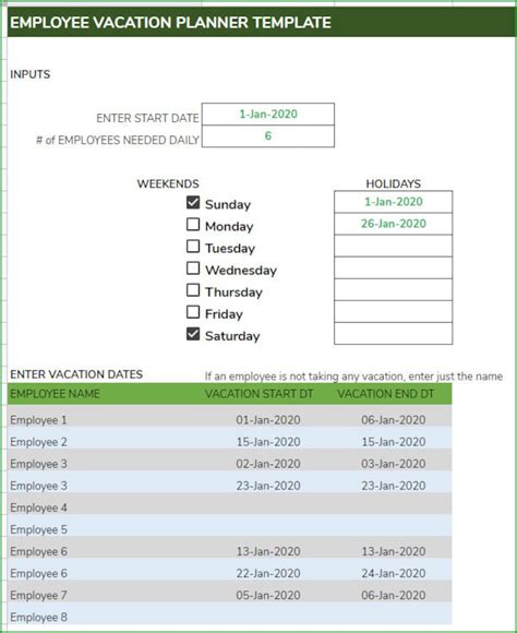 Employee Vacation Planner Google Sheet Template - Etsy