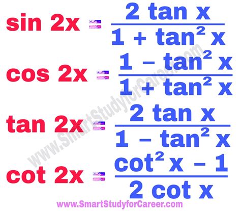 TRIGONOMETRY FORMULAS - sin 2x, cos 2x, tan 2x, cot 2x | Smart Study ...