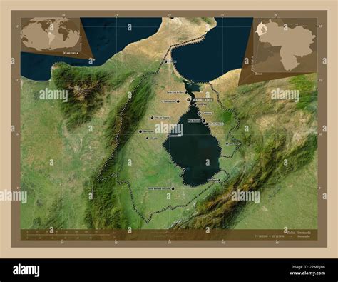 Zulia, state of Venezuela. Low resolution satellite map. Locations and ...