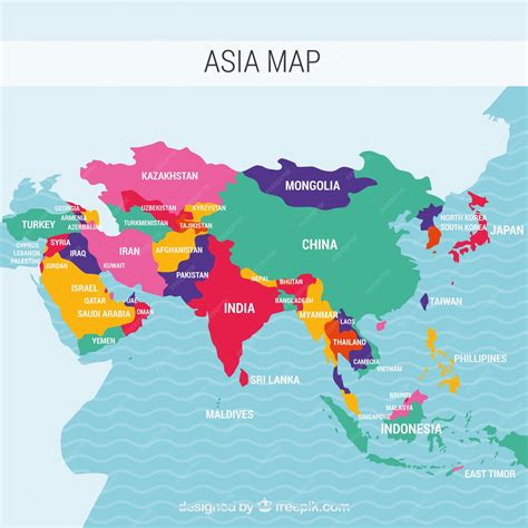 Premium Vector | Map of asia continent with different colors