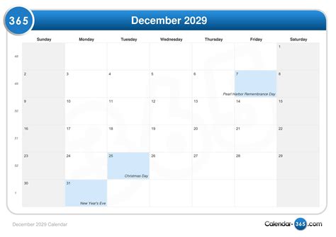 December 2029 Calendar