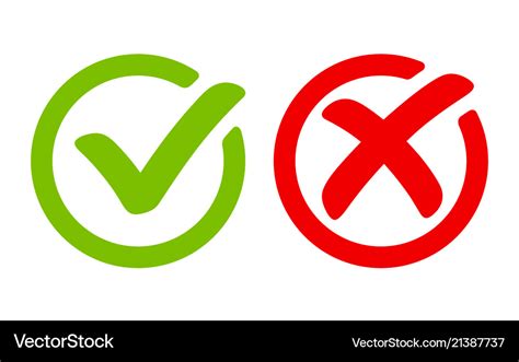 Green tick symbol and red cross sign in circle Vector Image