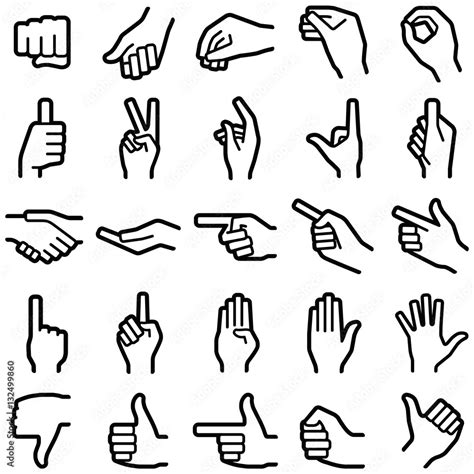 Hand icon collection - vector outline illustration Stock Vector | Adobe ...