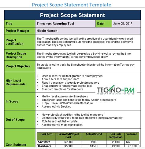 Project Scope Statement Template | Project Management Templates