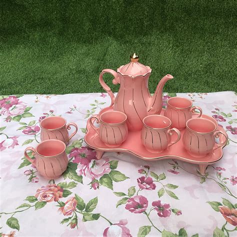 Pink Tea Set with Tray Set of 8 | Cheezain etc