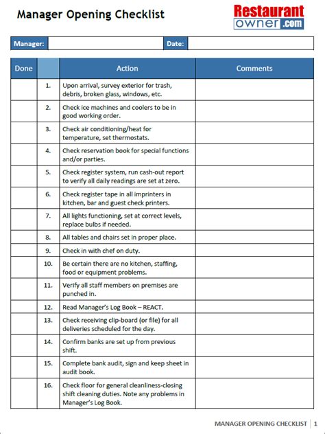 Opening And Closing Checklist Template | PDF Template