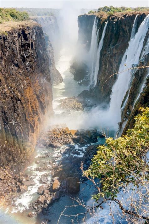 View of Victoria Falls on Zambezi River Stock Photo - Image of flowing ...