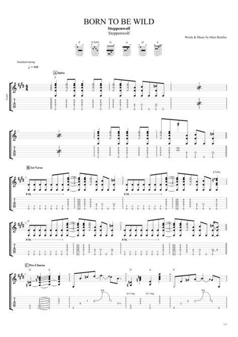 Born to Be Wild by Steppenwolf - Full Score Guitar Pro Tab | mySongBook.com