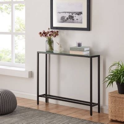 Dillard Narrow Console Table Black - Aiden Lane: Modern Mirrored Top ...