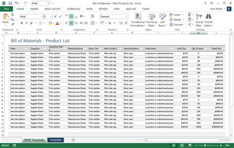 Bill of Materials Template (MS Word/Excel) – Templates, Forms ...