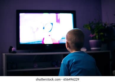 Boy Watching Television Dark Living Room Stock Photo 656496229 ...