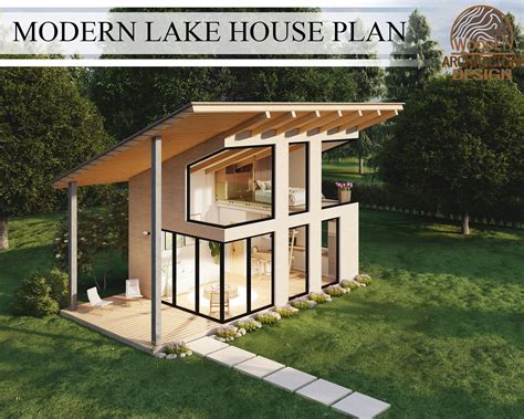 Modern Lake House Plan Forest Cabin House 1 Bedroom 1 - Etsy