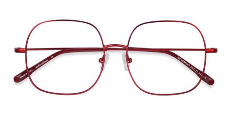 Red Square Prescription Eyeglasses-Large Full-Rim Metal Eyewear ...