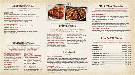 Online Menu of Lucilles Smokehouse Bar-B-Que Restaurant, Tempe, Arizona ...