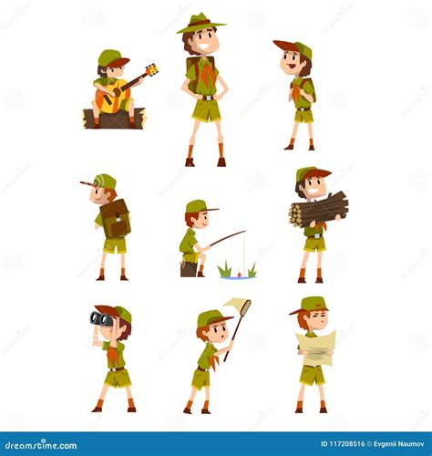 Scouting Boys Set, Boy Scouts with Hiking Equipment, Summer Camp ...