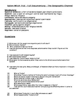 Salem Witch Trial - Full Documentary - Worksheet by chrissy zotalis