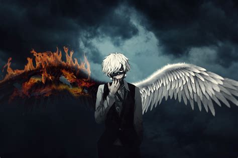 anime, Kaneki Ken, Tokyo Ghoul, wings HD Wallpaper