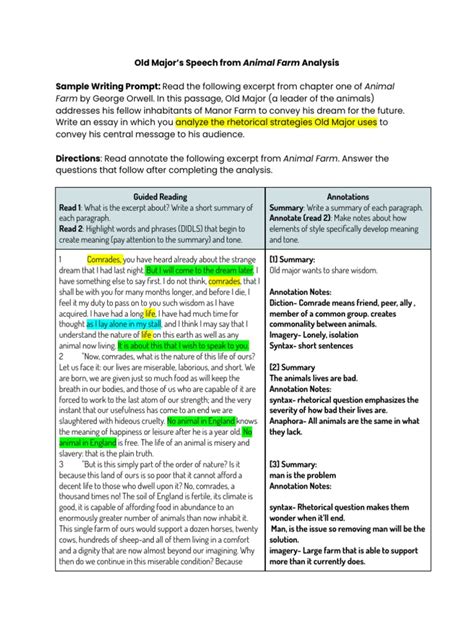 Journal 1 - Old Major's Speech Analysis From Animal Farm | PDF | Chicken