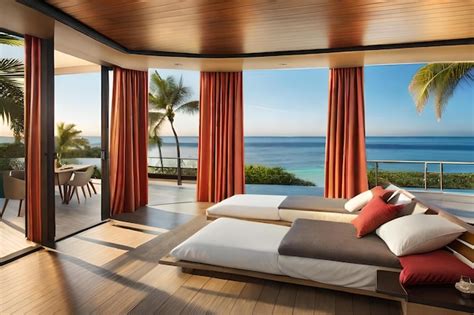 Premium AI Image | Bedroom with a view of the ocean