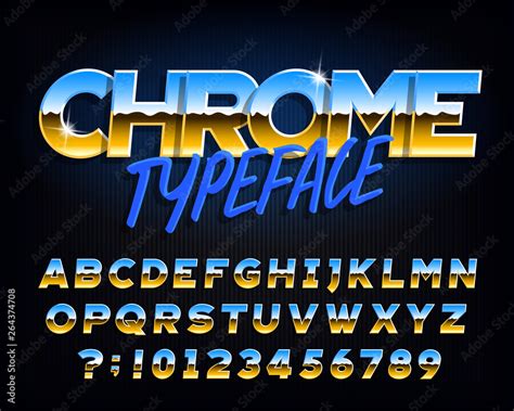 Chrome alphabet font. Chrome effect letters and numbers on dark ...