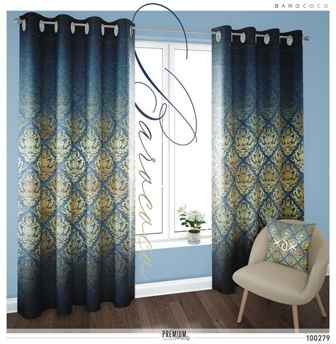 Decorative Blue Damask Print PREMIUM Curtain Panel. Available | Etsy