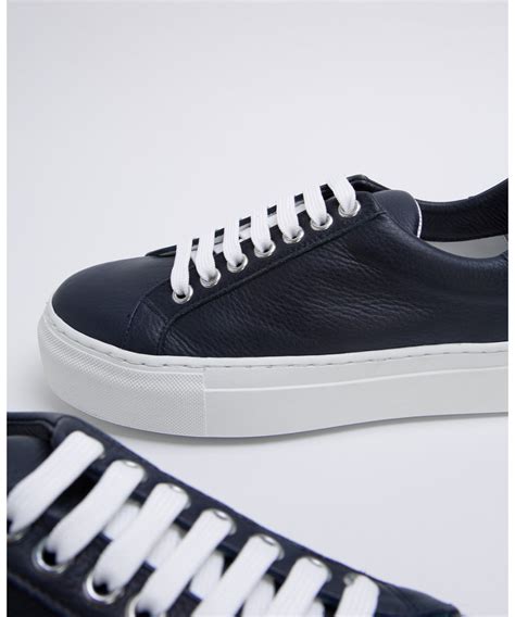 Navy leather platform sneakers