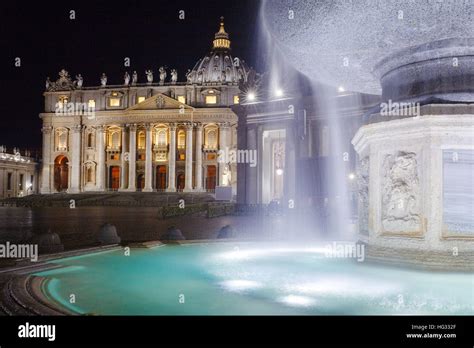 St. Peter's Square and the fountain "ancient" night view Stock Photo ...