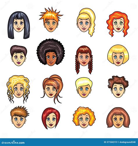 Cartoon Girls Hairstyles Vector Set Royalty Free Stock Images - Image ...