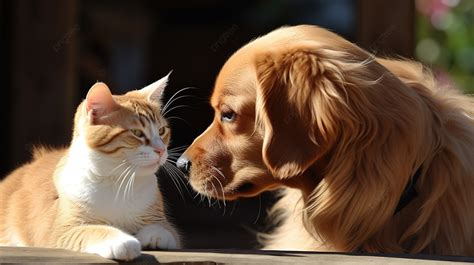 草の上で猫を見守る犬, かわいい犬と猫の写真, 猫, 犬背景壁紙画像素材無料ダウンロード - Pngtree