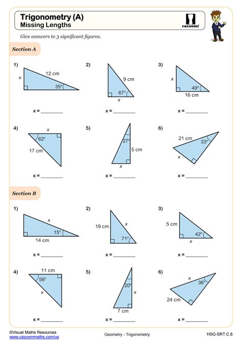 Trigonometic Ratios (SOH CAH TOA): Missing Side Lengths Worksheet | PDF ...