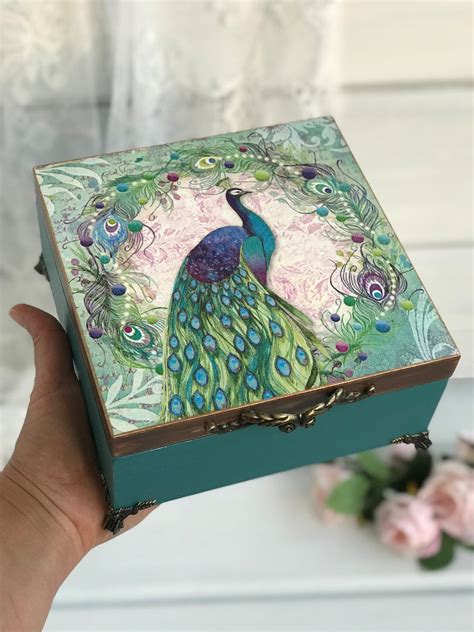 Peacock Jewelry box Personalized wooden box Gift for women | Etsy