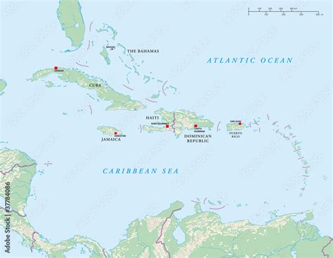 Caribbean islands political map. Greater and Lesser Antilles with ...