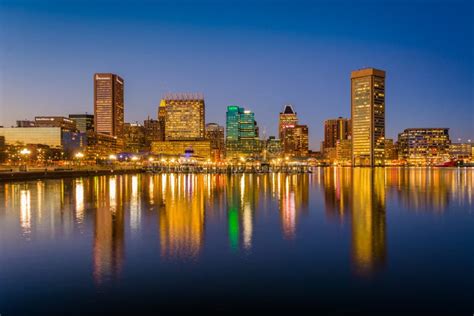 The Inner Harbor Skyline at Night, in Baltimore, Maryland Editorial ...