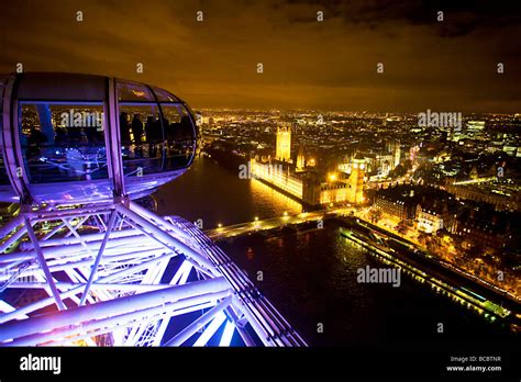 LONDON EYE NIGHTTIME VIEW OVER WESTMINSTER AND RIVER THAMES Stock Photo ...